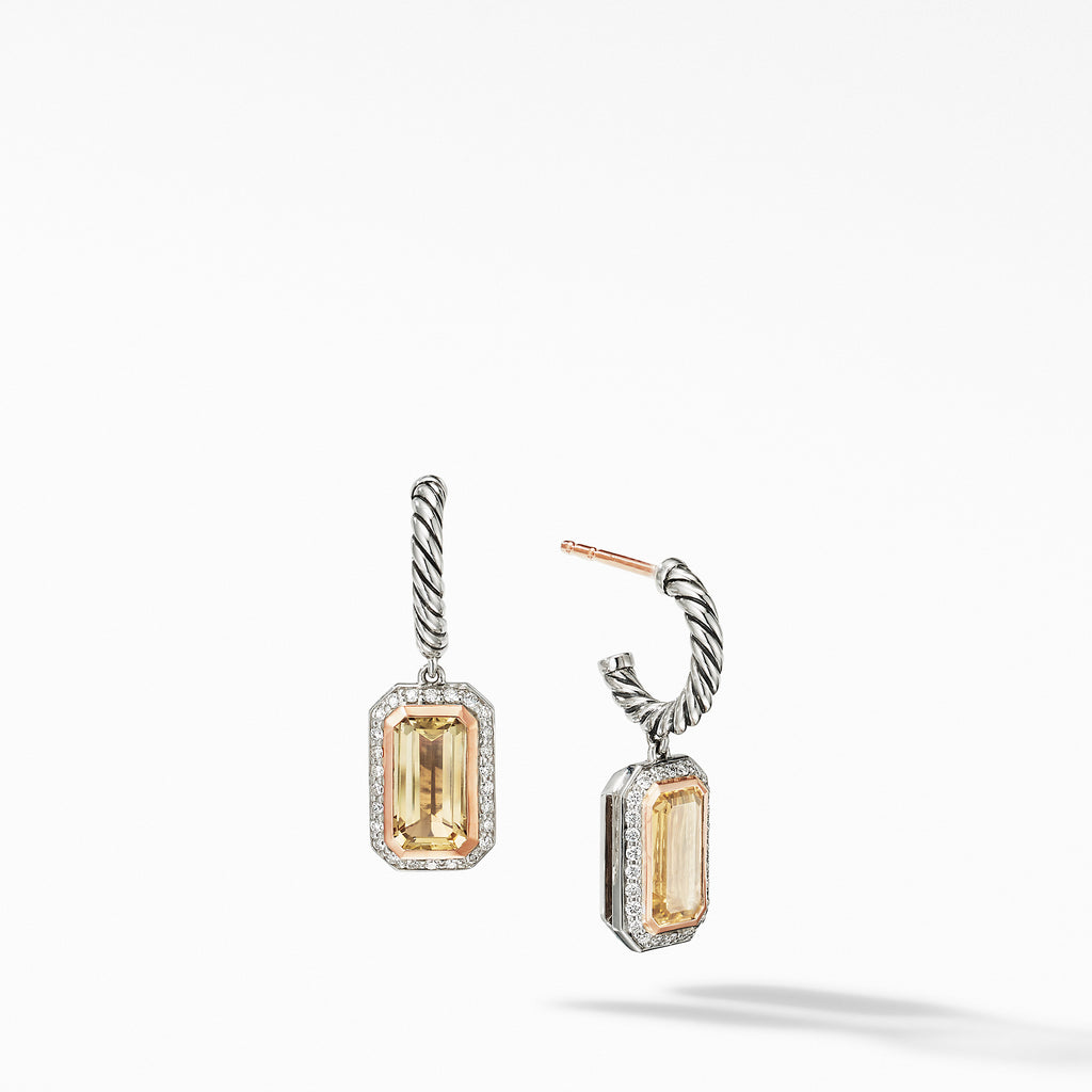 Novella Drop Earrings with Champagne Citrine, Pavé Diamonds and 18K Rose Gold