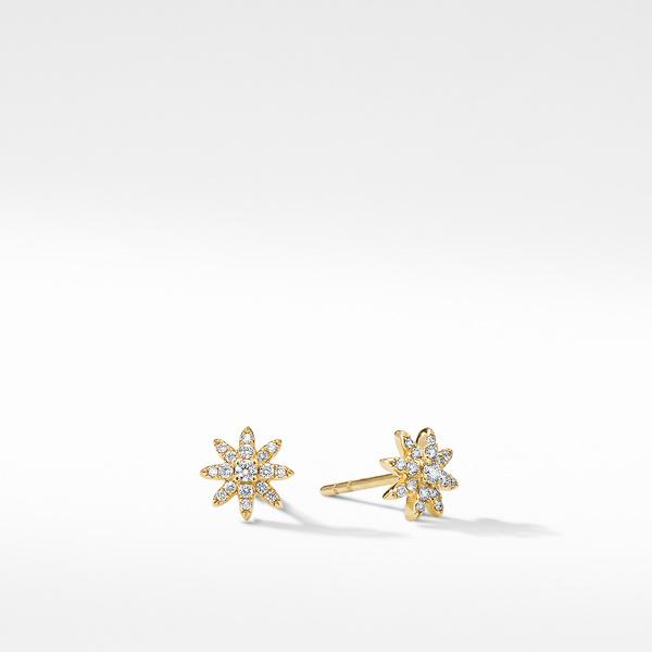 Petite Starburst Stud Earrings in 18K Yellow Gold with Pavé Diamonds