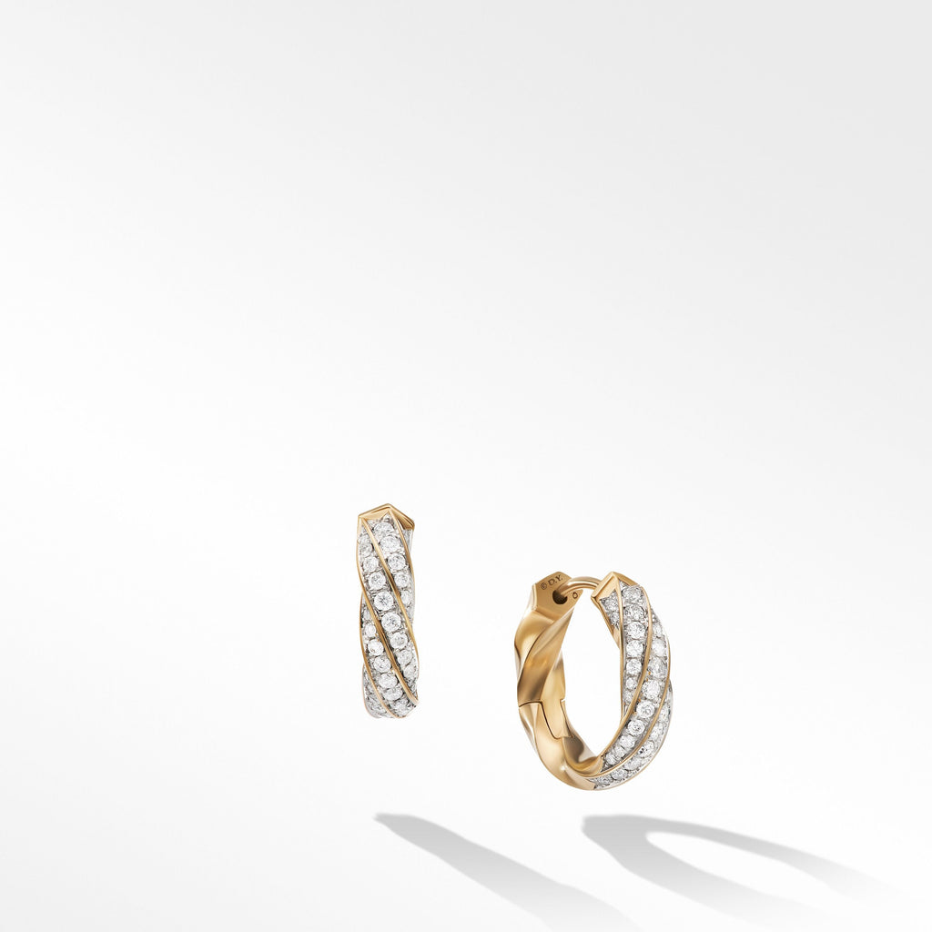 Cable Edge™ Huggie Hoop Earrings in Recycled 18K Yellow Gold with Pavé Diamonds