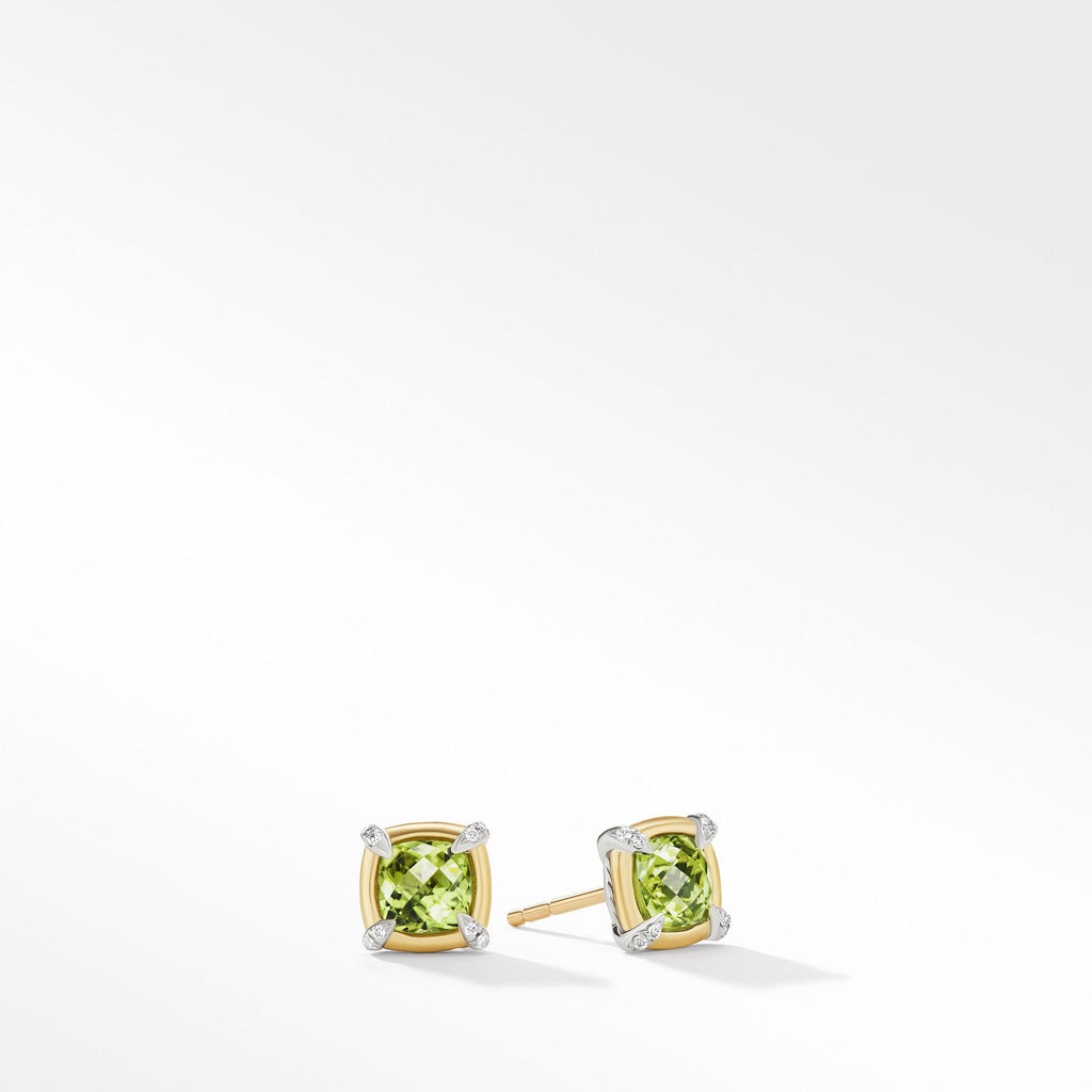 Petite Chatelaine® Stud Earrings in Sterling Silver with Peridot, 18K Yellow and Pavé Diamonds