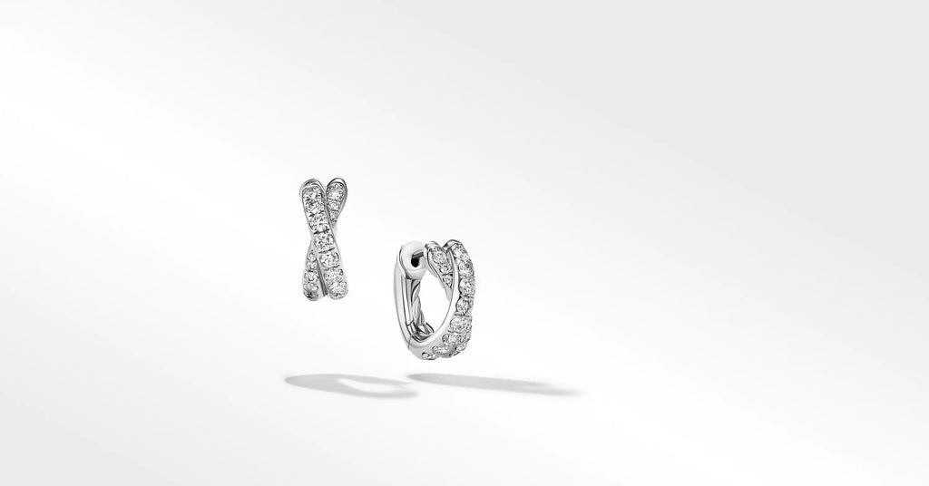 Pavé Crossover Hoop Earrings in 18K White Gold with Diamonds