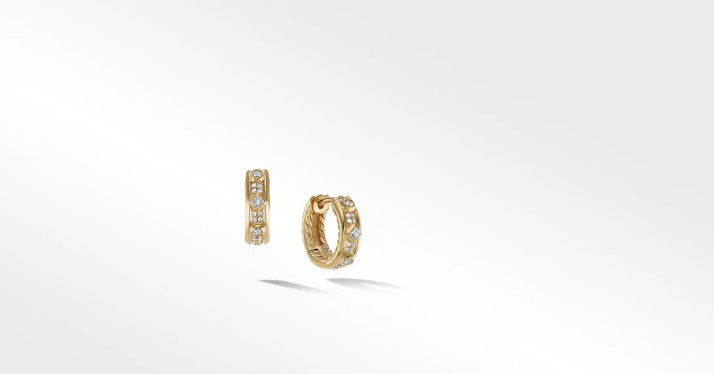Modern Renaissance Huggie Earrings in 18K Yellow Gold with Full Pavé Diamonds