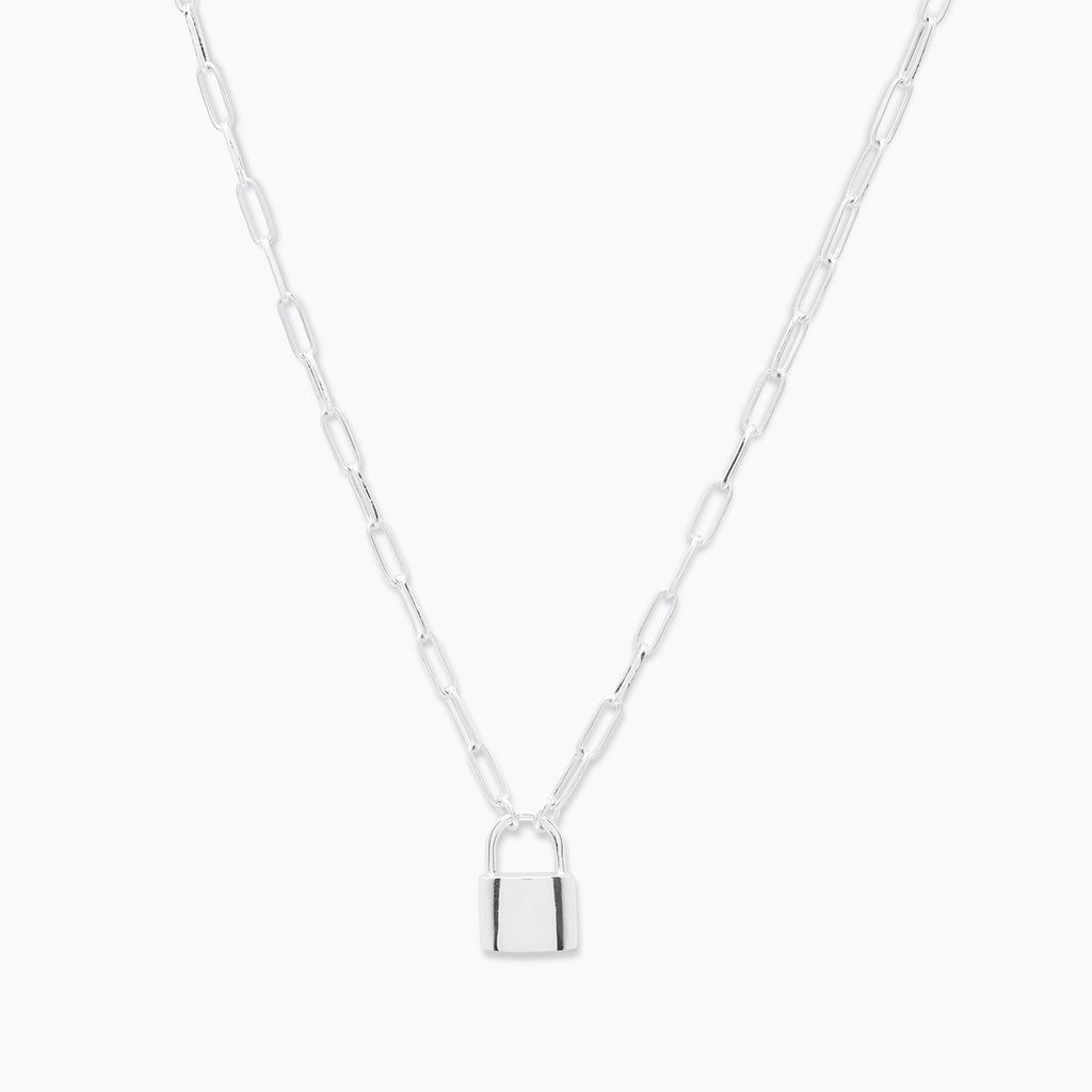 Kara Padlock Charm Necklace, Silver