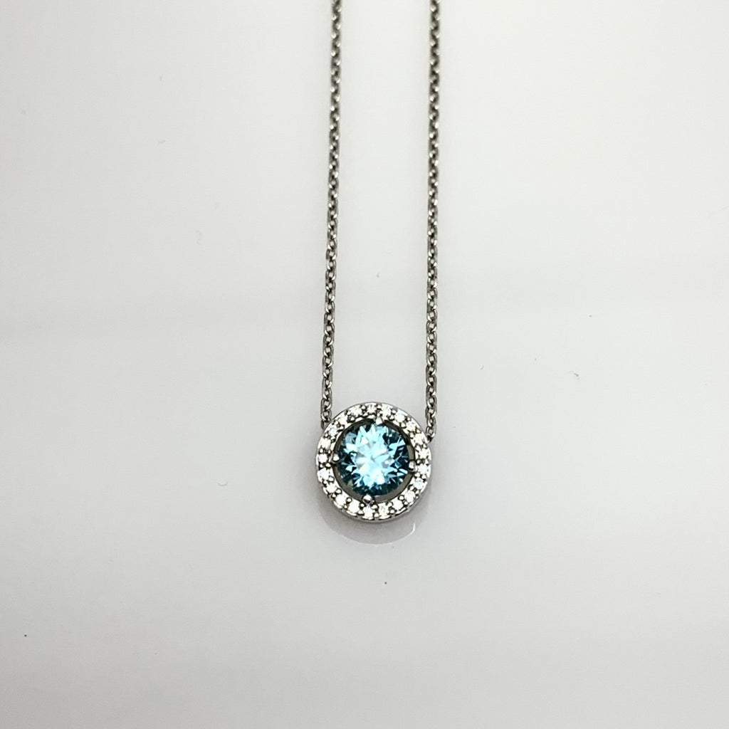 Blue Topaz and Diamond Halo Necklace