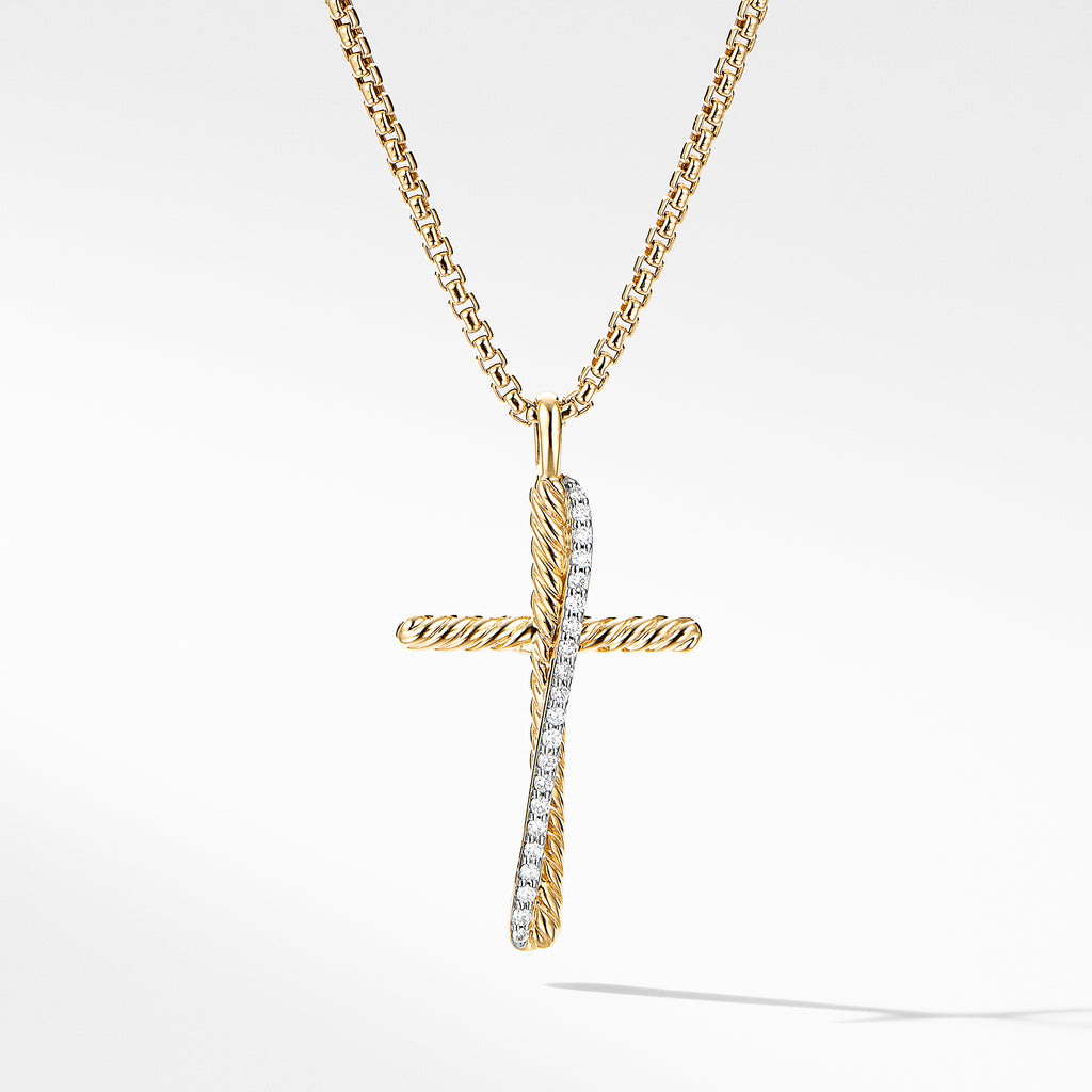 The Crossover Collection® Cross Necklace in 18K Yellow Gold with Pavé Diamonds