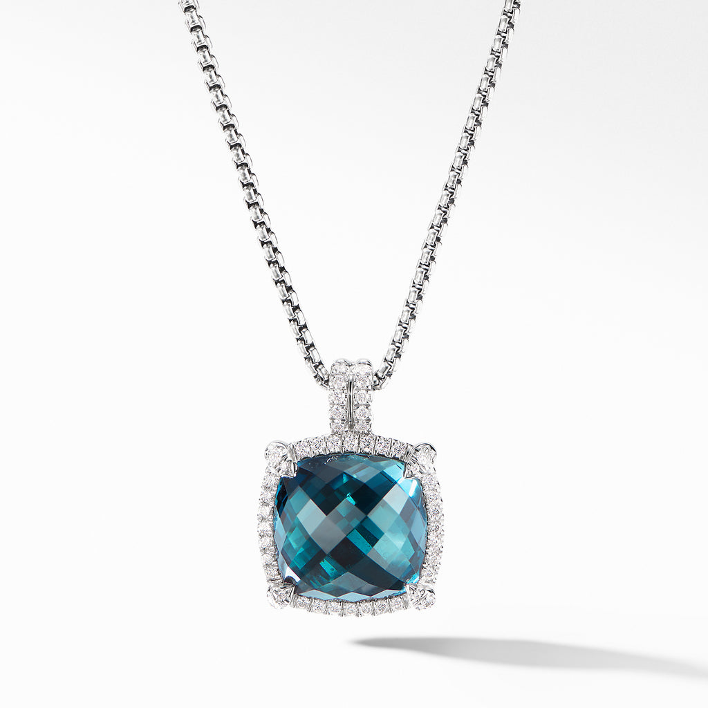 Chatelaine® Pavé Bezel Pendant Necklace with Hampton Blue Topaz