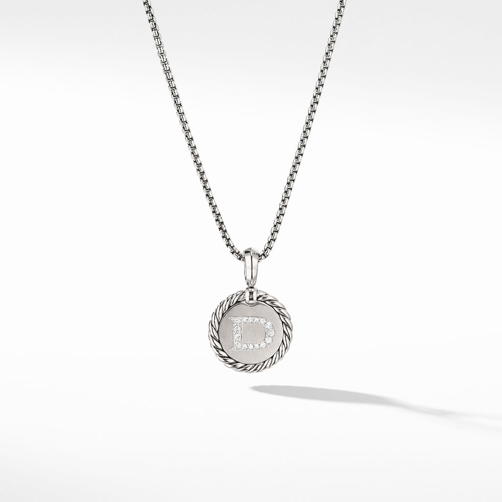 D Initial Charm Necklace with Pavé Diamonds
