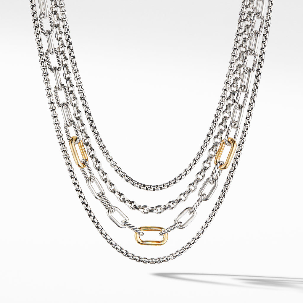 Four Row Mixed Chain Bib Necklace with 18K Yellow Gold