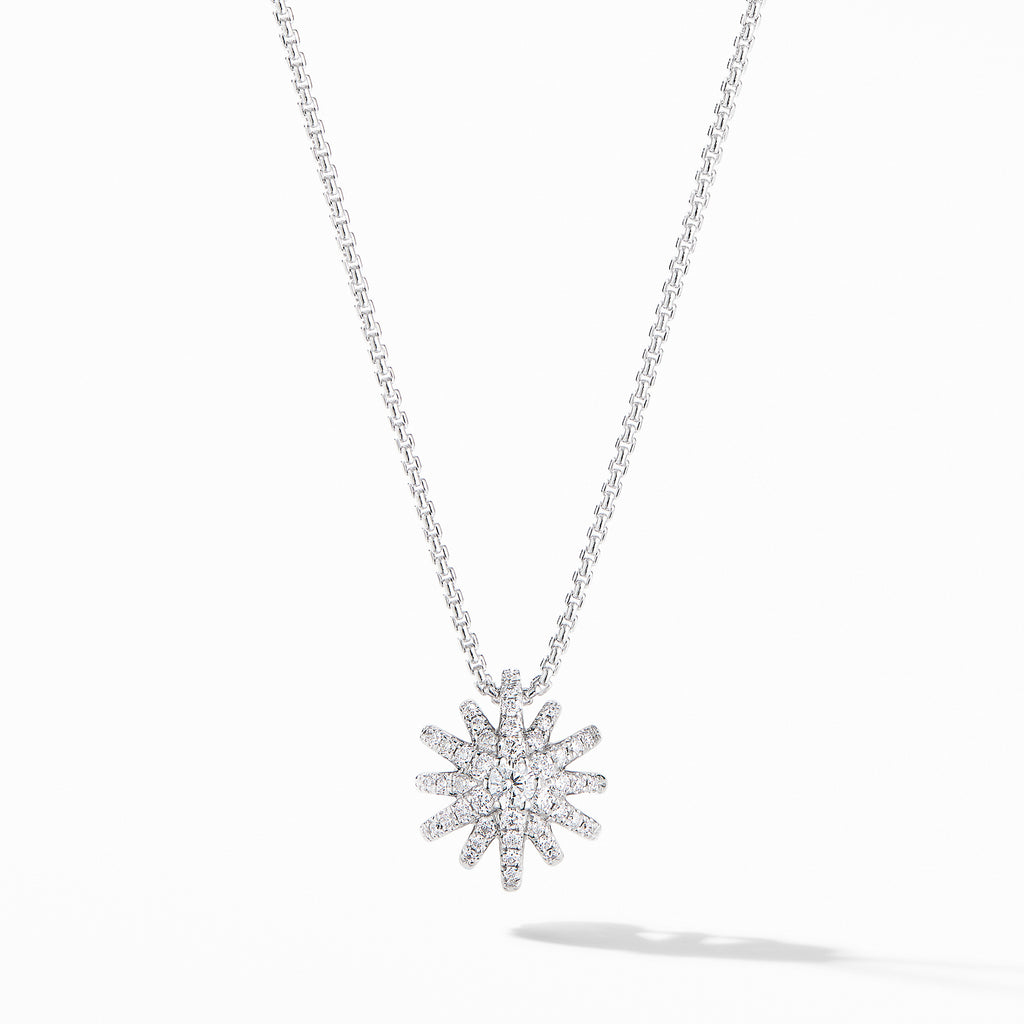 Starburst Pendant Necklace in 18K White Gold with Pavé Diamonds