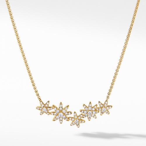 Starburst Cluster Station Necklace in 18K Yellow Gold with Pavé Diamonds