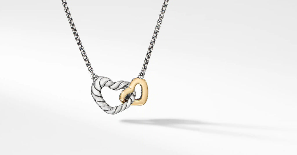 Cable Collectibles® Double Heart Necklace with 18K Yellow Gold
