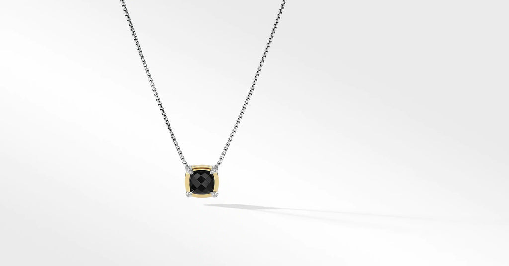Petite Chatelaine® Pendant Necklace with Black Onyx, 18K Yellow Gold Bezel and Pavé Diamonds