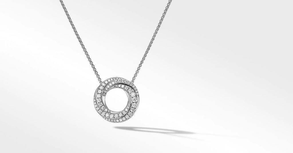 Petite Pavé Crossover Pendant Necklace in 18K White Gold with Diamonds