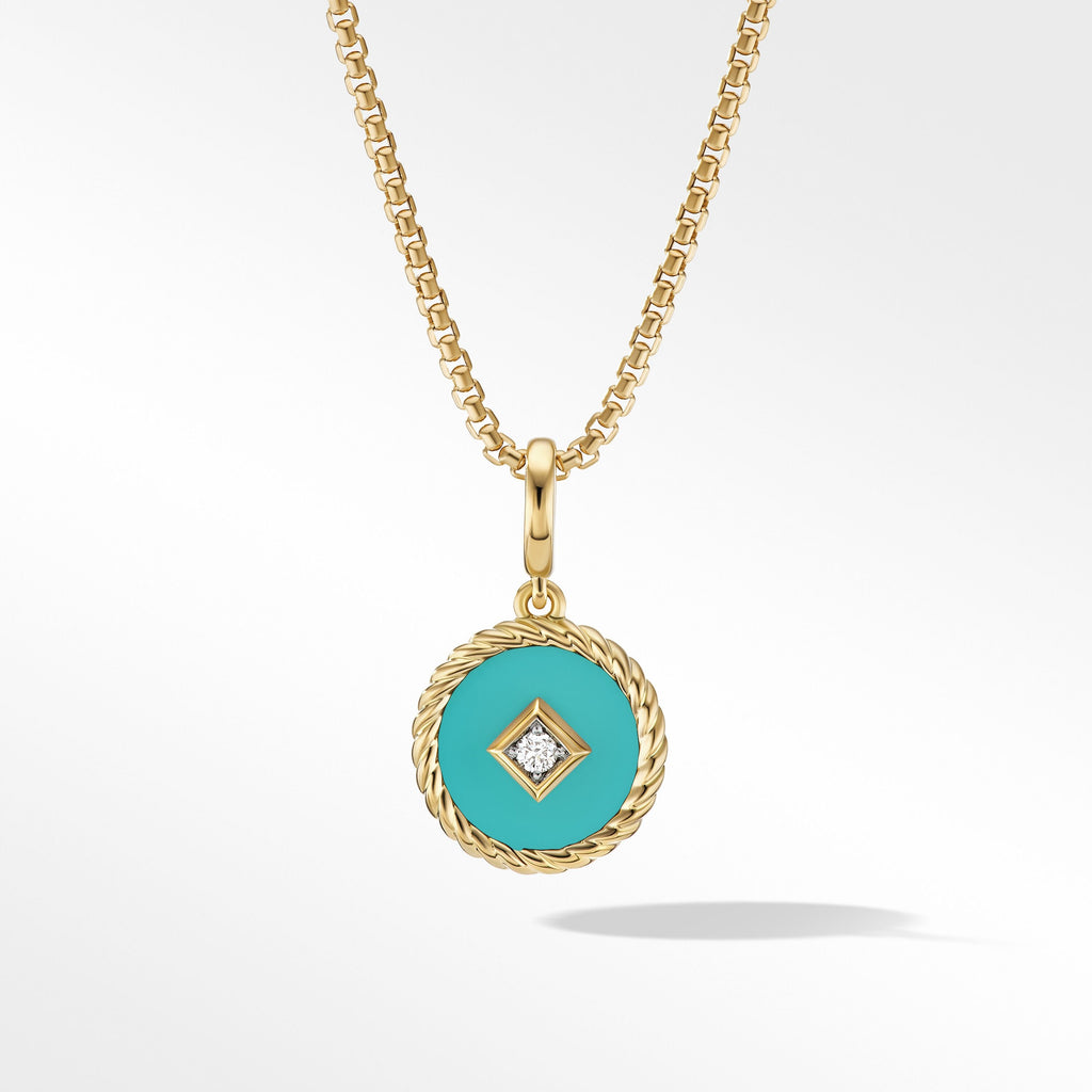 Cable Collectibles® Turquoise Enamel Charm Necklace with 18K Yellow Gold and Diamond