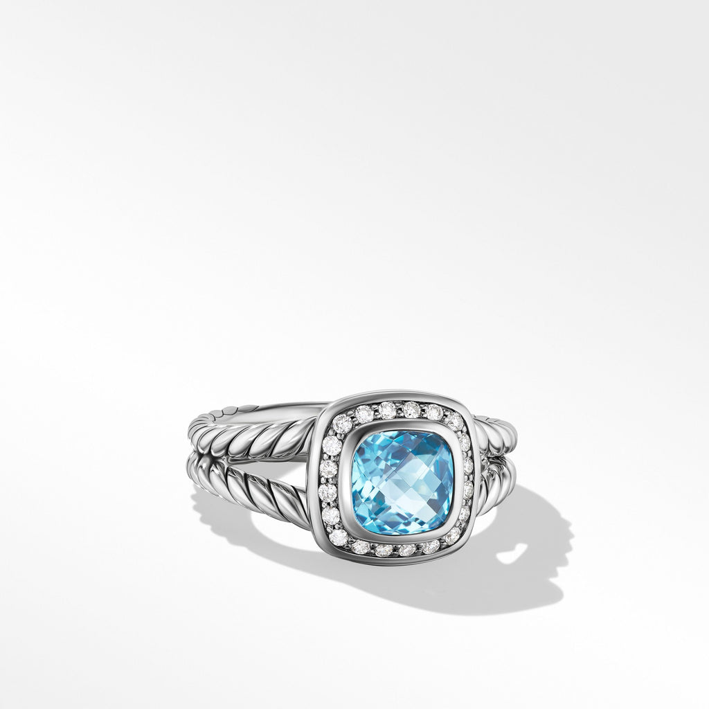 Petite Albion® Ring in Sterling Silver with Blue Topaz and Pavé Diamonds