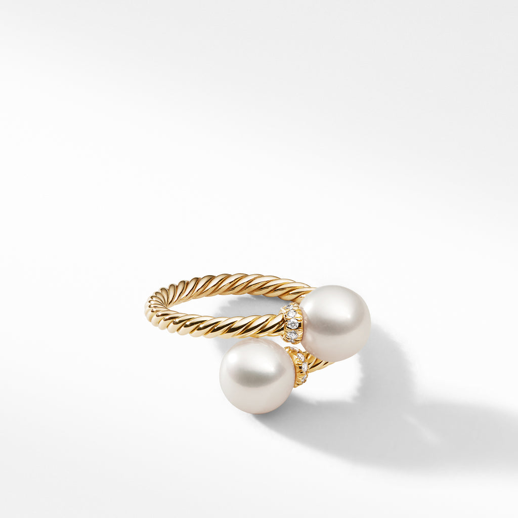Bypass Ring with Pearls and Diamonds in 18K Gold