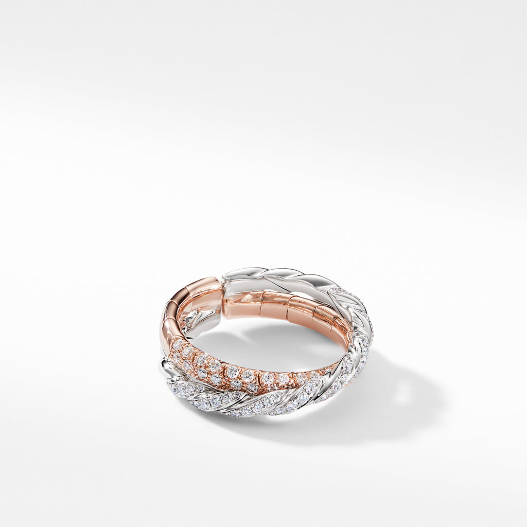 Pavéflex Two Row Ring with Diamonds in 18K Rose and White Gold