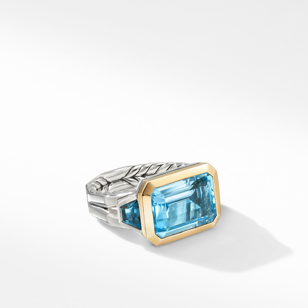 Novella Three Stone Ring with Blue Topaz and 18K Yellow Gold