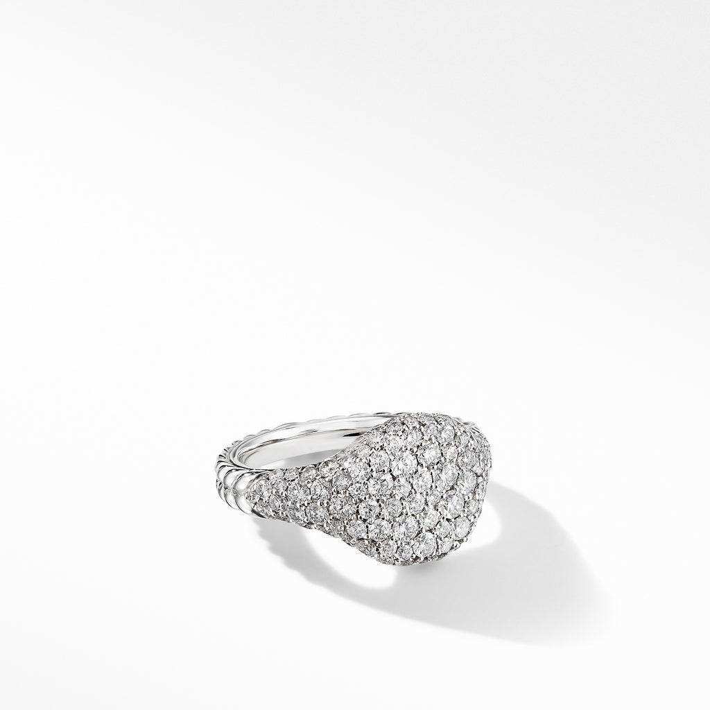 Mini Chevron Pinky Ring in 18K White Gold with Pavé Diamonds