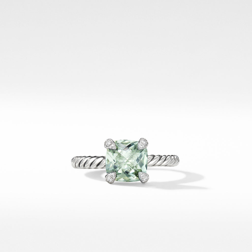 Chatelaine® Ring in Sterling Silver with Prasiolite and Pavé Diamonds