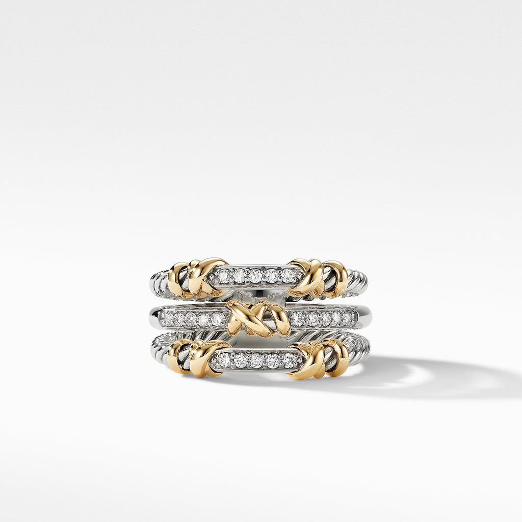 Petite Helena Three Row Ring with 18K Yellow Gold and Diamonds