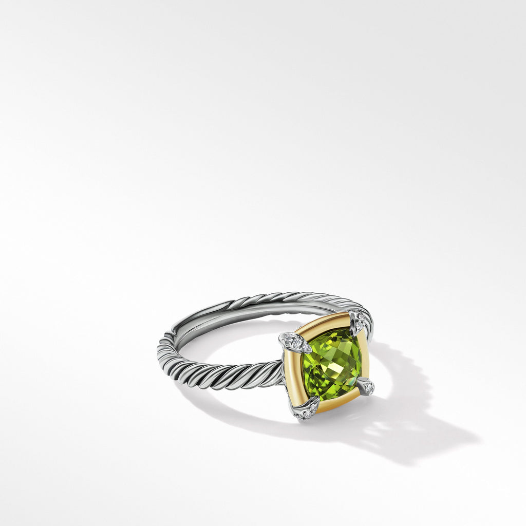Petite Chatelaine® Ring in Sterling Silver with Peridot, 18K Yellow Gold and Pavé Diamonds