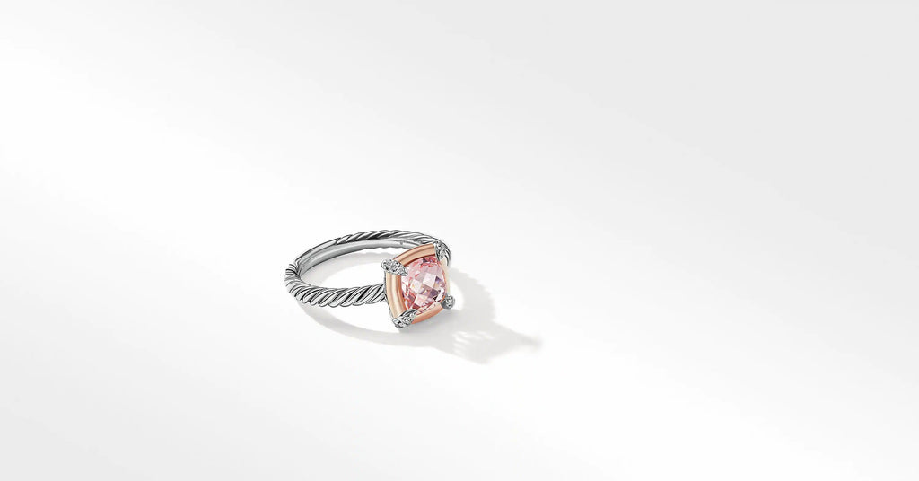 Petite Chatelaine® Ring with Morganite, 18K Rose Gold Bezel and Pavé Diamonds