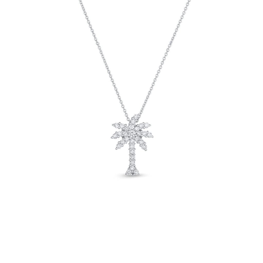 18K White Gold Tiny Treasures Large Diamond Palm Tree Necklace